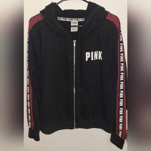 Victoria's Secret PINK Y2K Black & Maroon Full Zip Sweatshirt Size Large